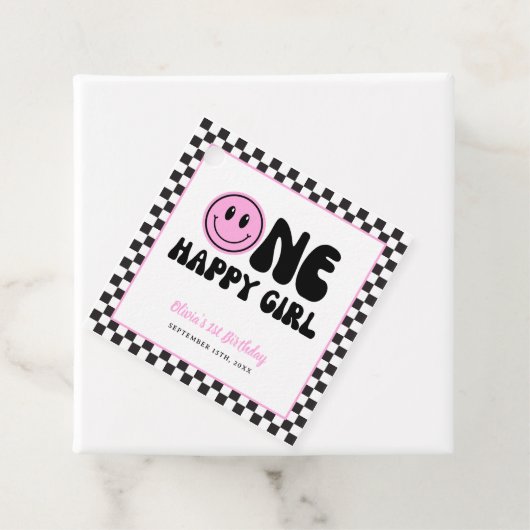 Een gelukkig meisje roze Happy Face Verjaardag Bedankjes Labels (In situ)