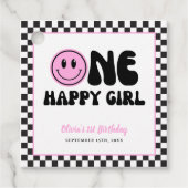 Een gelukkig meisje roze Happy Face Verjaardag Bedankjes Labels (Voorkant)