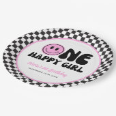 Een gelukkig meisje roze Happy Face Verjaardag Papieren Bordje (Gekanteld)
