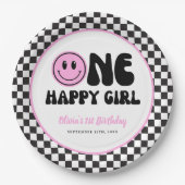 Een gelukkig meisje roze Happy Face Verjaardag Papieren Bordje (Voorkant)
