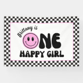 Een gelukkig meisje roze Happy Face Verjaardag Spandoek (Horizontaal)