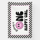Een gelukkig meisje roze Happy Face Verjaardag Spandoek (Verticaal)