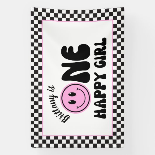 Een gelukkig meisje roze Happy Face Verjaardag Spandoek (Verticaal)