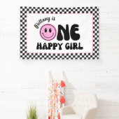 Een gelukkig meisje roze Happy Face Verjaardag Spandoek (Insitu)