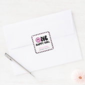 Een gelukkig meisje roze Happy Face Verjaardag Vierkante Sticker (Envelop)