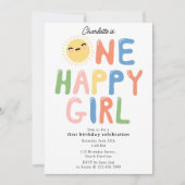 Eén gelukkig meisje verjaardagsuitnodiging 1e verj kaart (Voorkant)