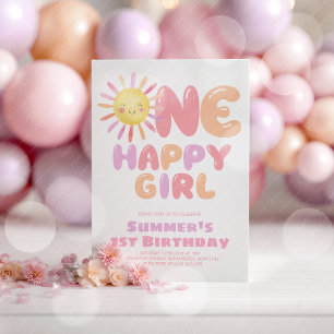 Eén Gelukkig Meisje Zon 1e Verjaardag Roze Paars Kaart