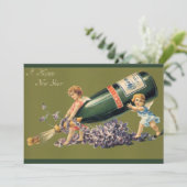Een Gelukkig Nieuwjaar,  Angels met Champagne Kaart (Staand voorkant)
