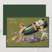 Een Gelukkig Nieuwjaar,  Angels met Champagne Kaart (Voorkant / Achterkant)