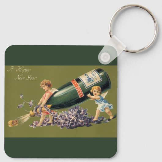 Een Gelukkig Nieuwjaar,  Angels met Champagne Sleutelhanger (Achterkant)