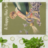 Een Gelukkig Nieuwjaar,  Angels met Champagne Theedoek (Gevouwen)