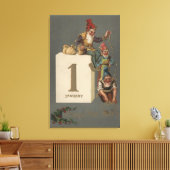 Een gelukkig nieuwjaarGnomen gooien geld Canvas Afdruk (Insitu (Woonkamer))