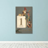 Een gelukkig nieuwjaarGnomen gooien geld Canvas Afdruk (Insitu (Houten vloer))