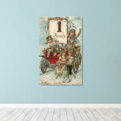 Een gelukkig nieuwjaarKinderen rond een Rode Wagon Canvas Afdruk (Insitu (Houten vloer))