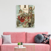 Een gelukkig nieuwjaarKinderen rond een Rode Wagon Canvas Afdruk (Insitu (Woonkamer))