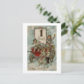 Een gelukkig nieuwjaarKinderen rond een Rode Wagon Feestdagenkaart (Staand voorkant)