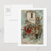 Een gelukkig nieuwjaarKinderen rond een Rode Wagon Feestdagenkaart (Voorkant / Achterkant)