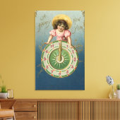 Een gelukkig nieuwjaarMeisje op een klok Canvas Afdruk (Insitu (Woonkamer))