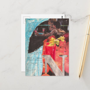 Een gelukkig ouderwets koppel op een uitgaansavond briefkaart