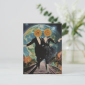 Een gelukkig paar danst surrealistische collage briefkaart (Staand voorkant)