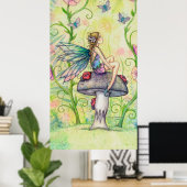 Een gelukkig Poster van de Plaats Fairy en Ladybug (Thuiskantoor)