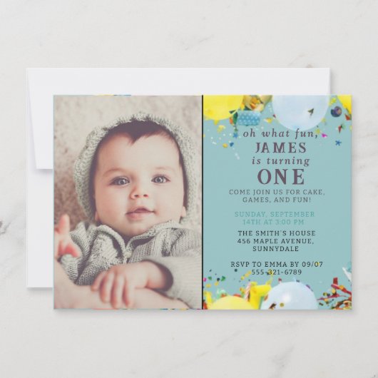 Een gelukkige 1e verjaardag uitnodiging | Aangepas (Voorkant)