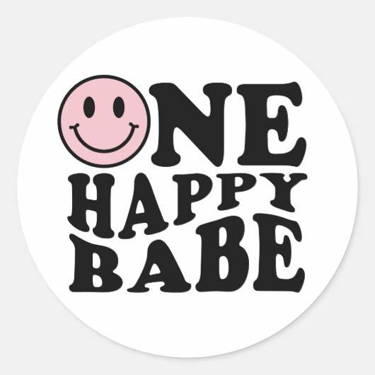 Een gelukkige babe | Retro Preppy Smile 1e Verjaar Ronde Sticker (Voorkant)