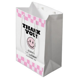 Een gelukkige babe roze geruite verjaardag medium cadeauzakje