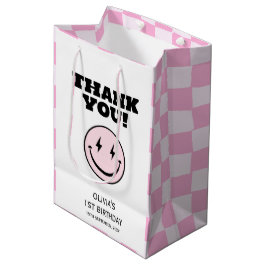 Een gelukkige babe roze geruite verjaardag medium cadeauzakje