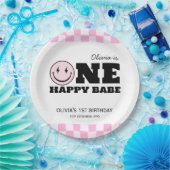 Een gelukkige babe roze geruite verjaardag papieren bordje (Feest)