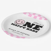 Een gelukkige babe roze geruite verjaardag papieren bordje (Gekanteld)
