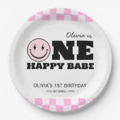Een gelukkige babe roze geruite verjaardag papieren bordje (Voorkant)