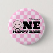 Een gelukkige babe roze geruite verjaardag ronde button 5,7 cm (Voorkant)