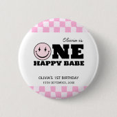 Een gelukkige babe roze geruite verjaardag ronde button 5,7 cm (Voorkant)