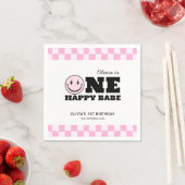 Een gelukkige babe roze geruite verjaardag servet (Insitu)