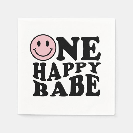 Een Gelukkige Babe Roze Retro Gelukkige Glimlach V Servet (Voorkant)