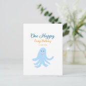 Eén gelukkige blauwe octopus onder de zee verjaard briefkaart (Staand voorkant)