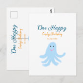 Eén gelukkige blauwe octopus onder de zee verjaard briefkaart (Voorkant / Achterkant)
