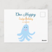 Eén gelukkige blauwe octopus onder de zee verjaard briefkaart (Achterkant)