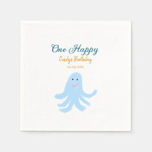 Eén gelukkige blauwe octopus onder de zee verjaard servet