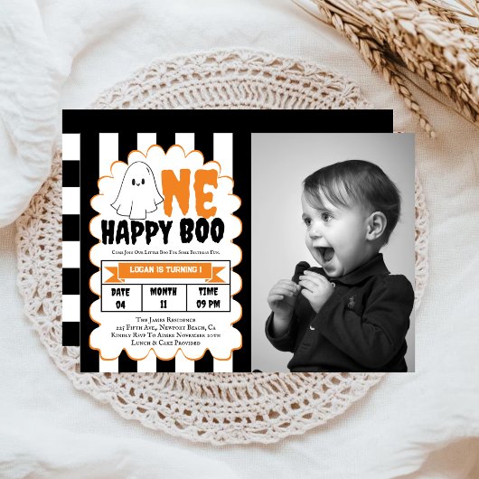 Eén gelukkige Boo-jongen 1e verjaardagsfeest uitno Kaart