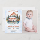 Een gelukkige Camper 1e Verjaardag Camping Foto Kaart (Voorkant)