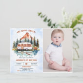 Een gelukkige Camper 1e Verjaardag Camping Foto Kaart (Staand voorkant)