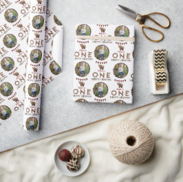 Een gelukkige camper 1e verjaardag foto inpakpapie cadeaupapier
