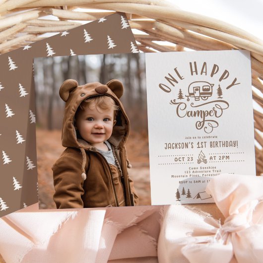 Een gelukkige camper 1e verjaardag foto kaart