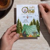 Een gelukkige camper 1e verjaardag foto uitnodigen kaart