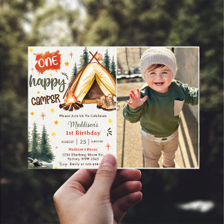 Een gelukkige Camper 1e verjaardag Party Foto Kaart