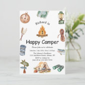 Een gelukkige camper 1e verjaardag uitnodiging (Staand voorkant)