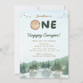 Een gelukkige camper 1e verjaardag uitnodiging (Voorkant)