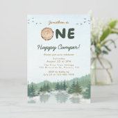 Een gelukkige camper 1e verjaardag uitnodiging (Staand voorkant)